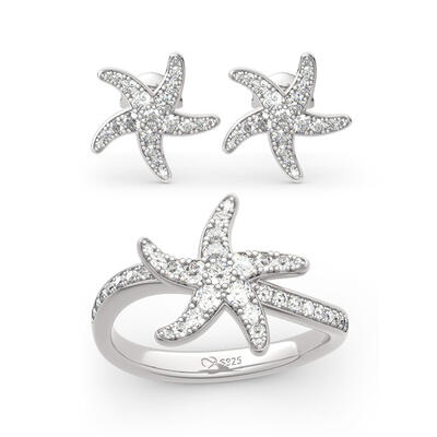 Jeulia Starfish Sterling Silver Jewelry Set