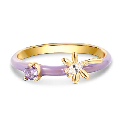 Jeulia Dragonfly Purple Enamel Sterling Silver Ring