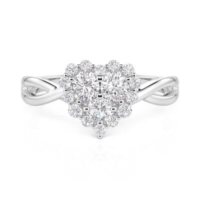 Jeulia Twist Cluster Heart Promise Ring Sterling Silver