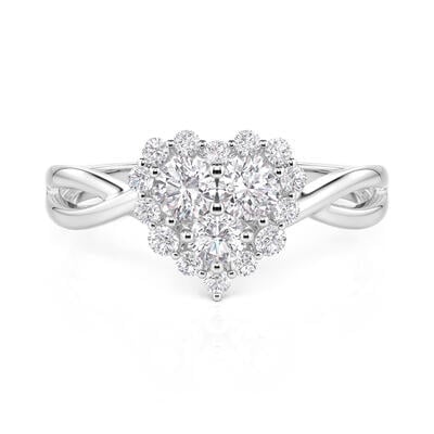 Jeulia Twist Cluster Heart Promise Ring Sterling Silver