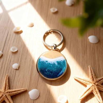 Unique Ocean Wave Wooden Resin Keychain – Beach Lover Gift
