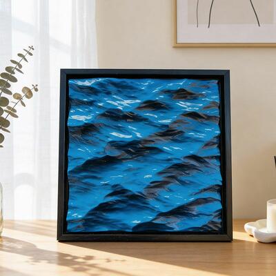 Serene Ocean Wave Resin Art - Modern Minimalist Square Decorative Tabletop Piece