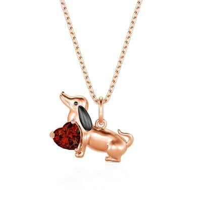 Jeulia Petland Custom Dachshund Necklace With Heart Birthstone