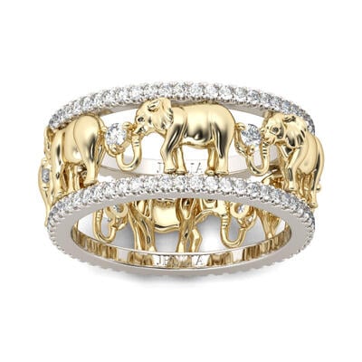 Jeulia Anillo Con Elefante De Dos Tonos De Talla De Redonda En Plata De Ley