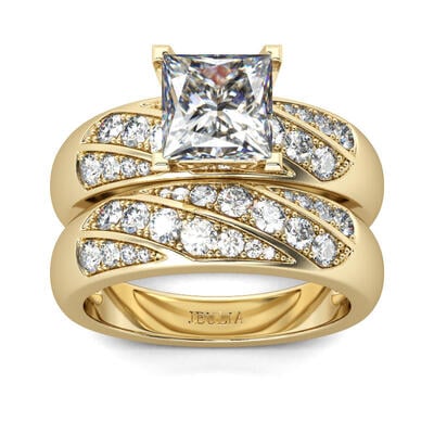 Jeulia Diagonal Princess Cut Sterling Silver Ring Set