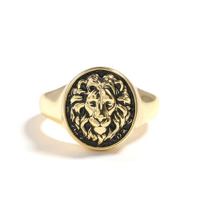 Jeulia "King of Beasts" Lion Gold Tone Sterling Silver Men's Ring