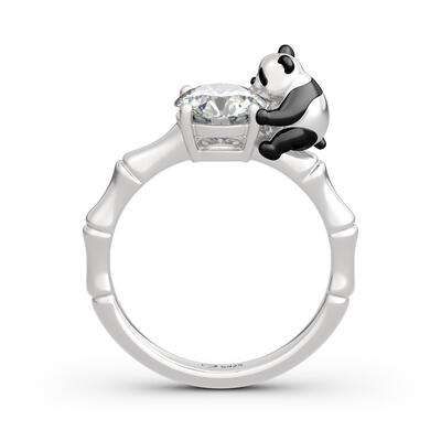 Jeulia Hug Me "Cute Panda" Round Cut Sterling Silver Ring