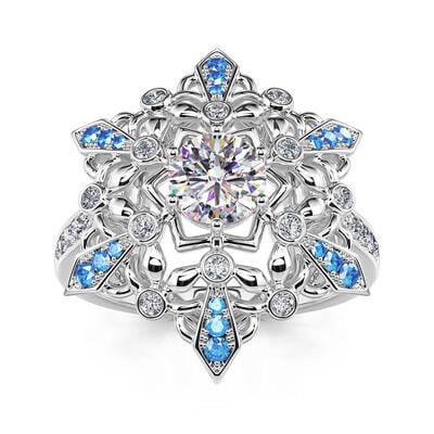 Jeulia "Snow Princess" Snowflake Round Cut Sterling Silver Ring