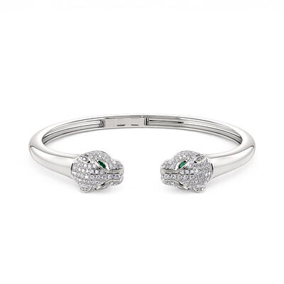 Jeulia "Wild Beauty" Two Leopard Sterling Silver Bangle