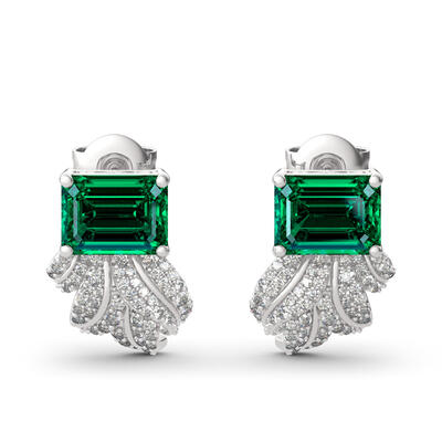 Jeulia Leaf Design Emerald Cut Sterling Silver Earrings
