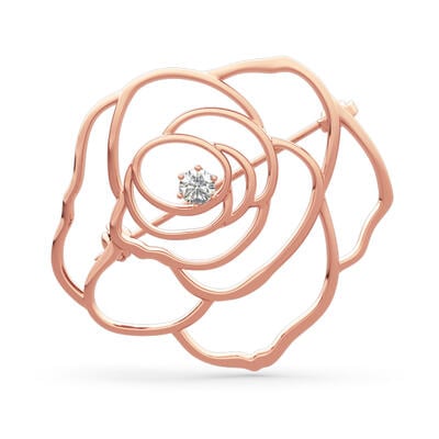 Jeulia Large Rose Flower Shape Sterling Silver Brooch