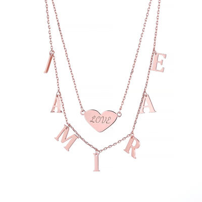 Jeulia Double Layer Heart Name Personalized Sterling Silver Necklace