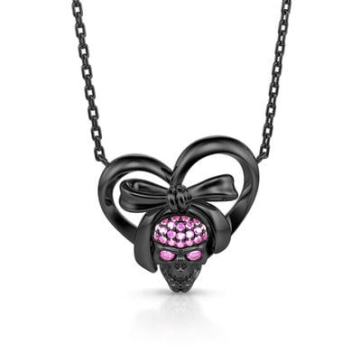 Jeulia "Romantic Darkness" Skull Sterling Silver Necklace