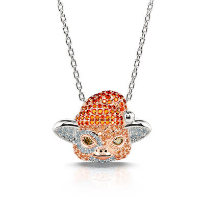 Jeulia "Small Evil Monster" Cute Design Sterling Silver Necklace