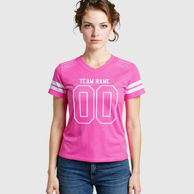 Custom Pink Football Jersey – Embroidered Name and Number, Soft Stretch Fabric