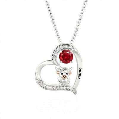 Jeulia Custom Highland Cow Heart Necklace With Engraved & Birthstone