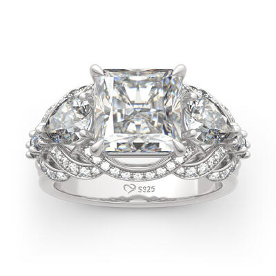 Jeulia Vintage Three Stone Princess Cut Sterling Silver Ring