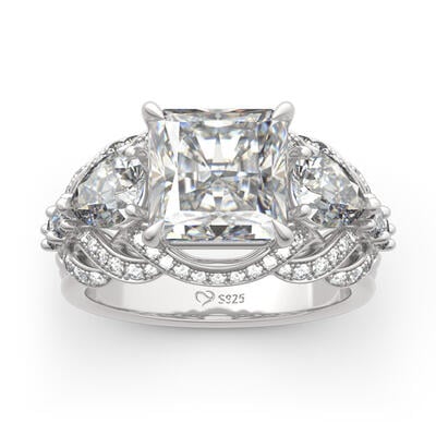 Jeulia Vintage Three Stone Princess Cut Sterling Silver Ring