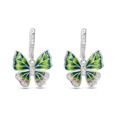 Jeulia "Mystical Butterfly" Enamel Sterling Silver Drop Earrings