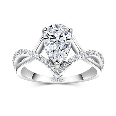 Jeulia Anillo Clásico de Plata de Ley con Corte de Pera y Torcedura