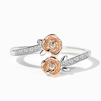 Jeulia Two Tone Rose Ring Sterling Silver