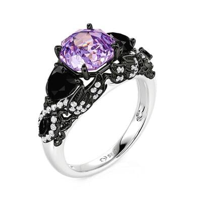 Jeulia Gothic Two-Tone Winged Purple Octagonal Rose Cut Ring