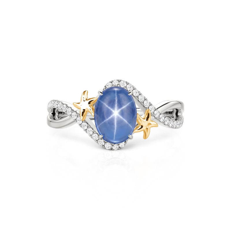 Jeulia Bague Croisée Saphir Étoilé Ovale avec Étoile de Mer