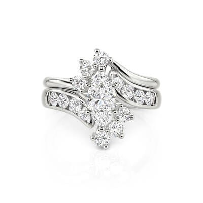 Jeulia Conjunto De Anillos Con Rama De Talla Marqueza En Plata De Ley