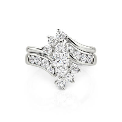 Jeulia Conjunto De Anillos Con Rama De Talla Marqueza En Plata De Ley