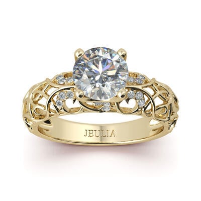 Jeulia Gold Tone Vines Round Cut Sterling Silver Ring