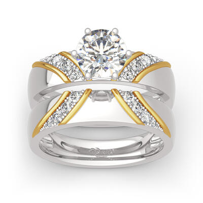 Jeulia Two Tone Round Cut Sterling Silver Ring Set
