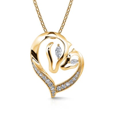 Jeulia Collar de plata de ley con forma de corazón de mamá y bebé caballo