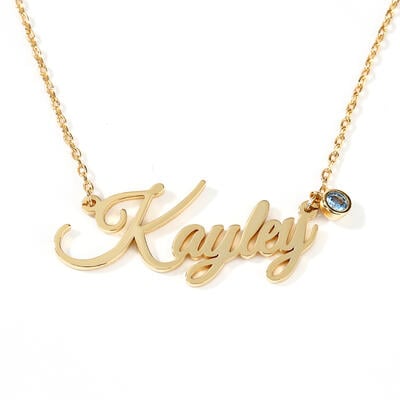 Jeulia Collar con nombre en plata esterlina personalizado con piedra de nacimiento