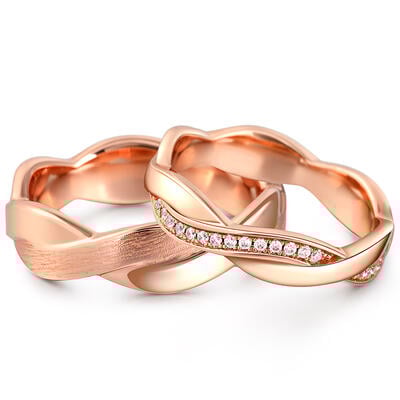 Jeulia Anillos para parejas entrelazados plata de ley color oro rosa