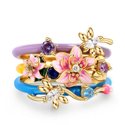 Jeulia "Tenderness in The Pond" Water Lilies Inspired Sterling Silver Stacking Ring