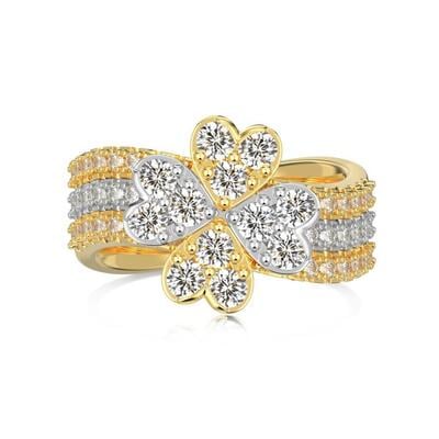 Jeulia Conjunto de Anillo de Trébol Afortunado de Dos Tonos Diseño de Plata