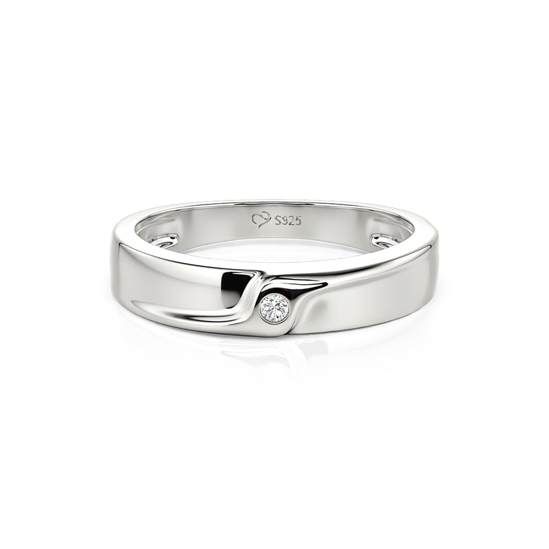 Jeulia Anillo de Boda Hombre Simple Corte Redondo Plata de Ley
