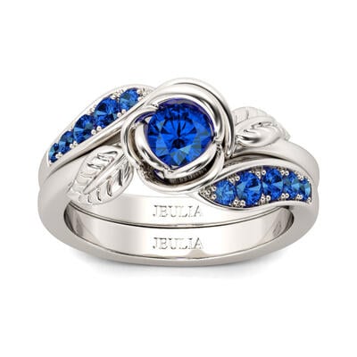 Jeulia Leaf Shape Round Cut Sterling Silver Ring Set