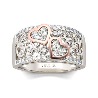 Jeulia Heart Round Cut Sterling Silver Women's Band