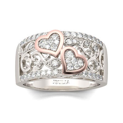 Jeulia Heart Round Cut Sterling Silver Women's Band