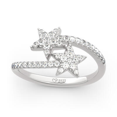 Jeulia Bypass Star Design Round Cut Sterling Silver Ring