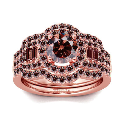 Jeulia Juego de anillos de plata de ley con corte redondo Halo