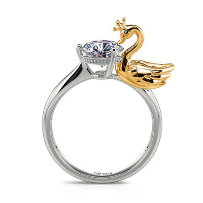 Jeulia Hug Me "Love & Fidelity" Swan Design Round Cut Sterling Silver Ring