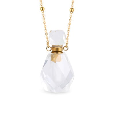 Jeulia "Clarity & Manifestation" Essential Oil Bottle Natural Clear Quartz Necklace (Hollow Bottle)