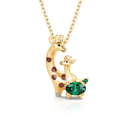 Jeulia "Sweet Scene" Mom and Baby Giraffe Sterling Silver Necklace