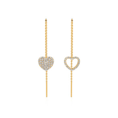 Jeulia "Dangle Heart" Sterling Silver Threader Earrings