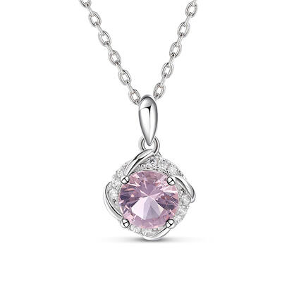 Jeulia Round Cut Twisted Synthetic Morganite Sterling Silver Necklace