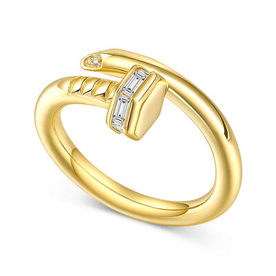 Jeulia Gold Tone Screw Emerald Cut Sterling Silver Ring