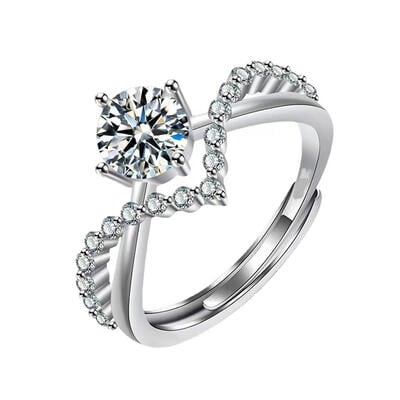 Jeulia Twist Shank Round Cut Sterling Silver Adjustable Women's Ring