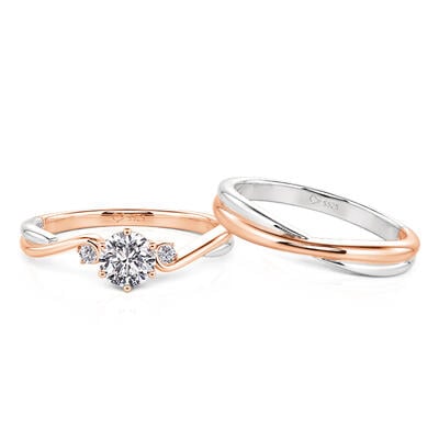 Jeulia Classic Custom Two Tone Couple Rings with Twist Band